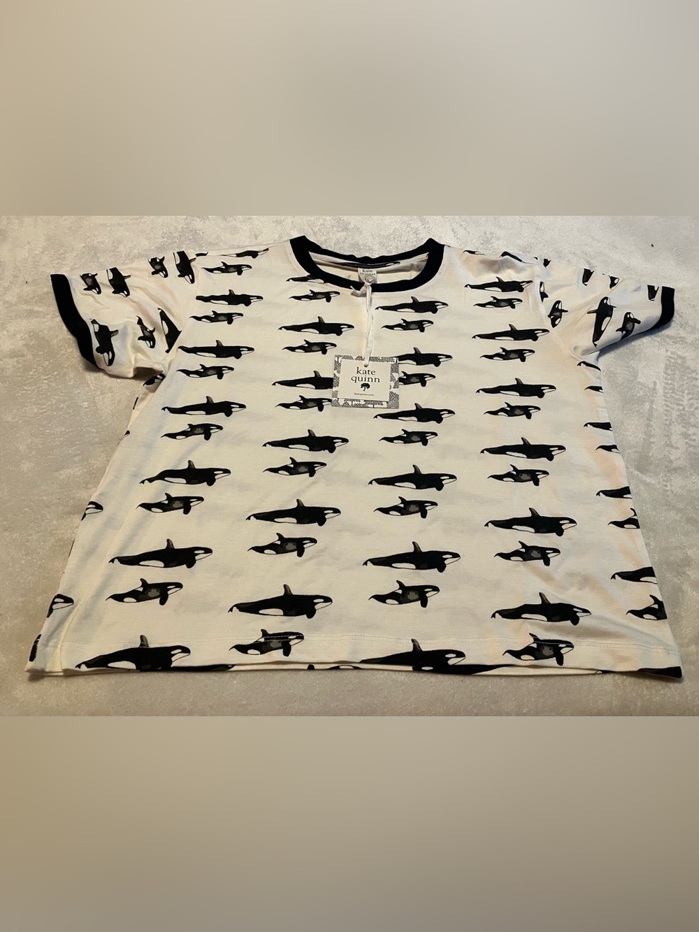 kate quinn Bamboo ORCA Print Short-Sleeve Kids Tee in White and Black